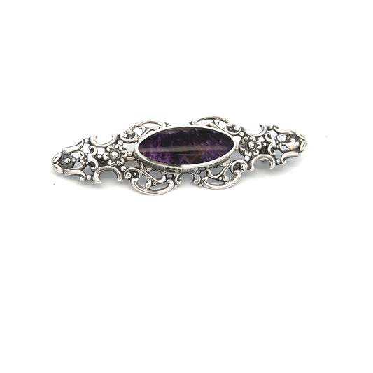 Derbyshire Blue John Sterling Silver Oval Scroll Brooch