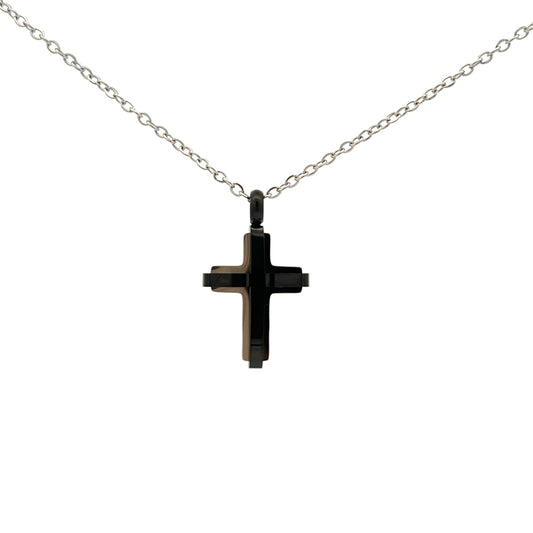 Unique & Co Matt Stainless Steel & Black Cross Necklace