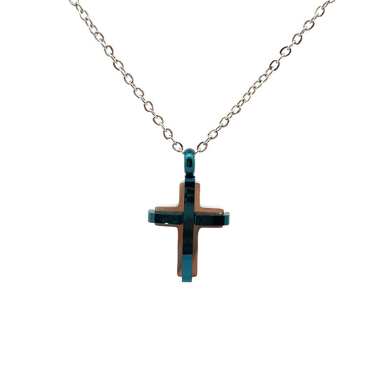 Unique & Co Stainless Steel Matt Blue Cross and Chain