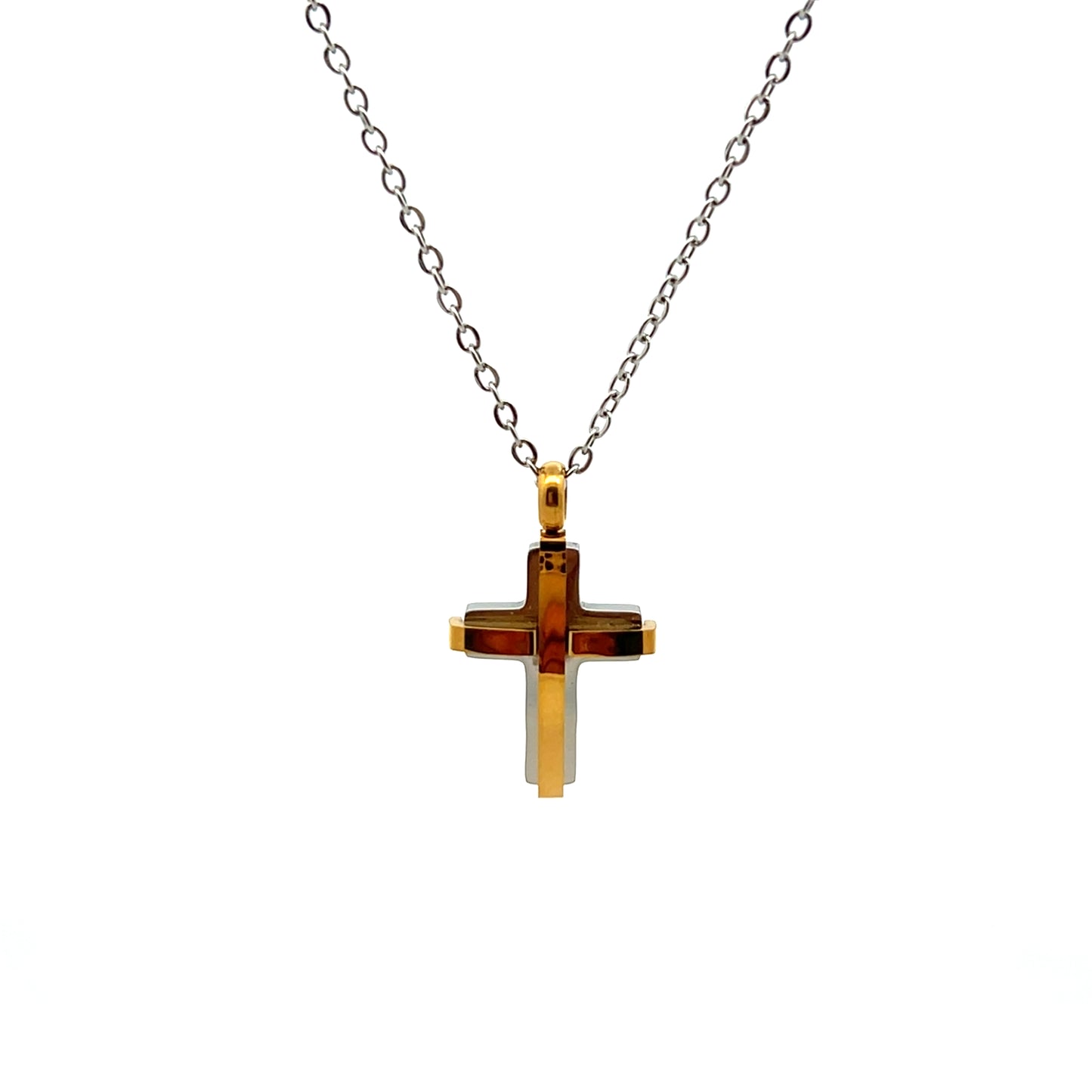 Unique & Co Stainless Steel and Yellow Gold Plated Cross and 50cm Chain
