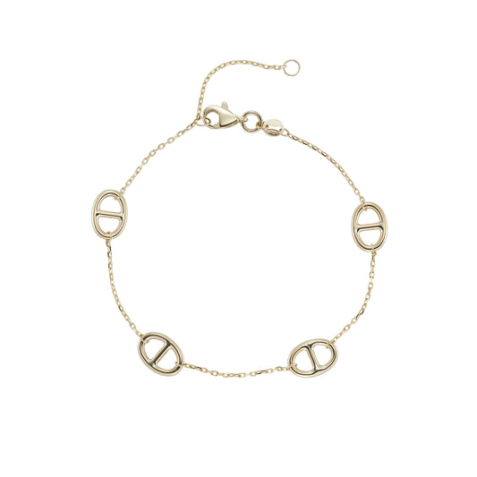 9ct Yellow Gold 4 Marine Links & Trace Chain Bracelet