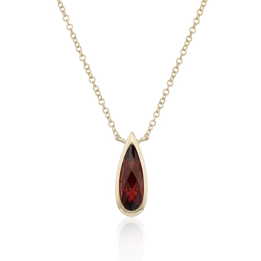 9ct Yellow Gold Slim Oval Rubover Garnet Necklace