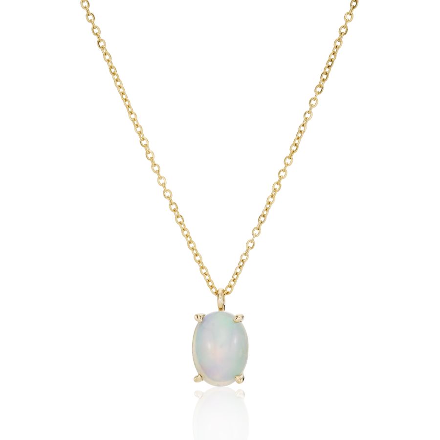 9ct Yellow Gold Oval Opal Pendant and Chain