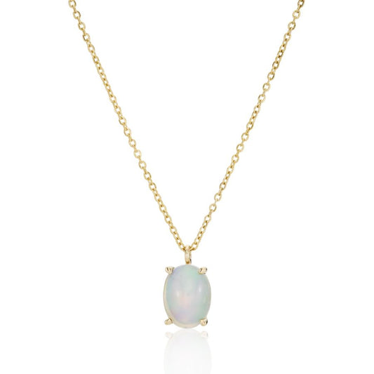 9ct Yellow Gold Oval Opal Pendant and Chain