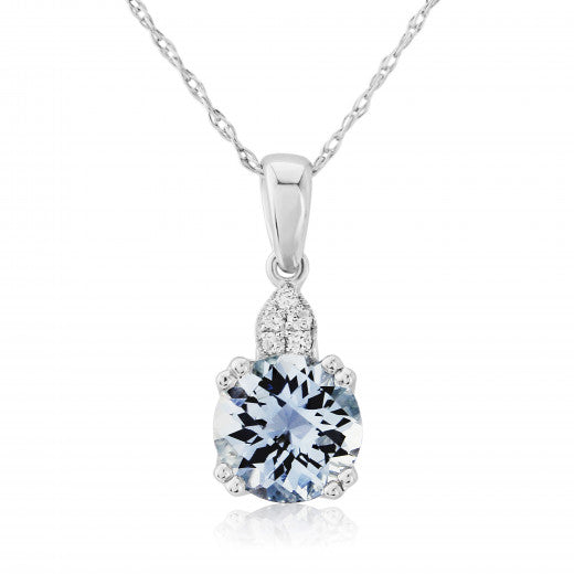 9ct White Gold Aquamarine and Diamond Necklace