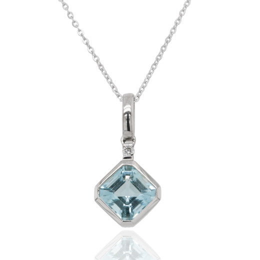 9ct White Gold Aquamarine and Diamond Pendant and Chain