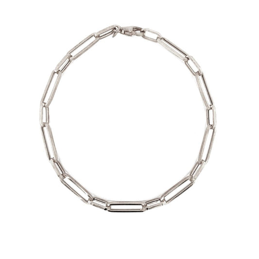 9ct White Gold Slim Oval Hollow Link Bracelet 7"