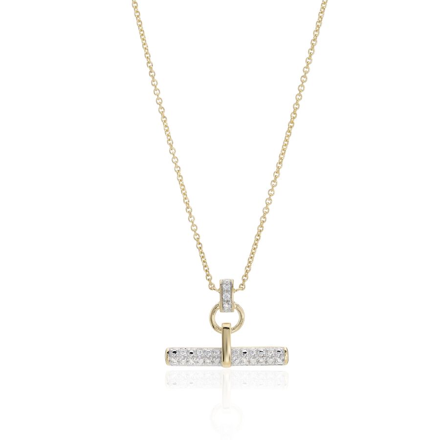 9ct Yellow Gold Diamond Pave T-Bar Necklace