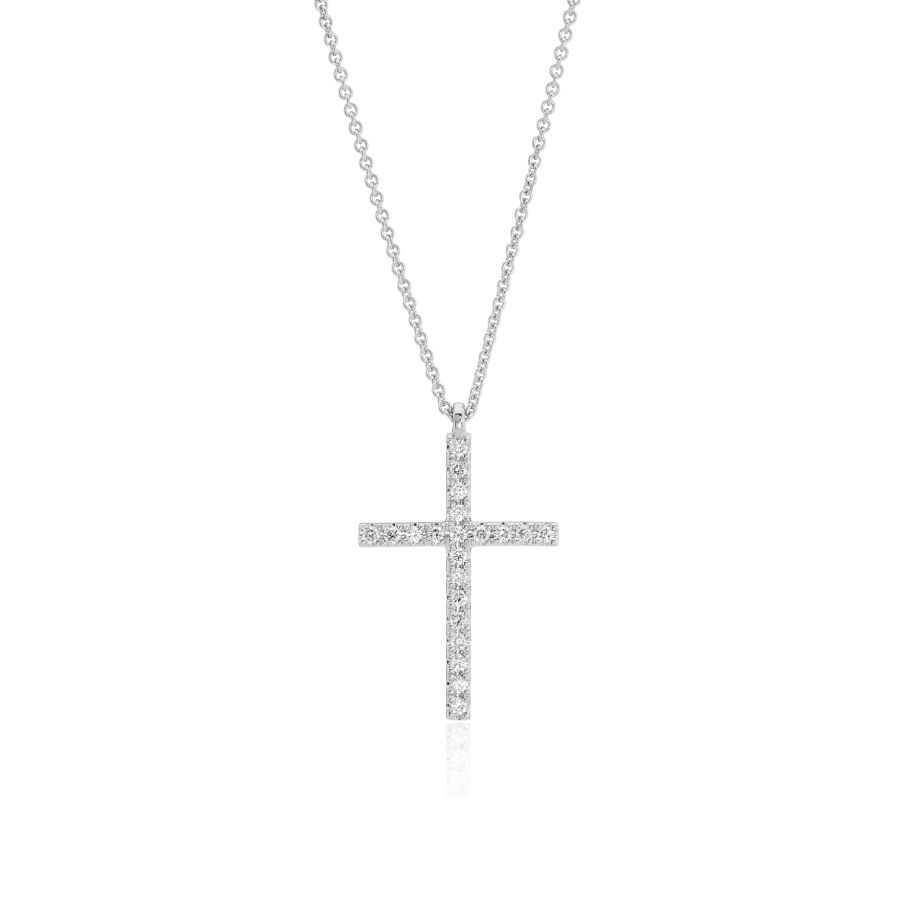 9ct White Gold Diamond Set Cross and Chain