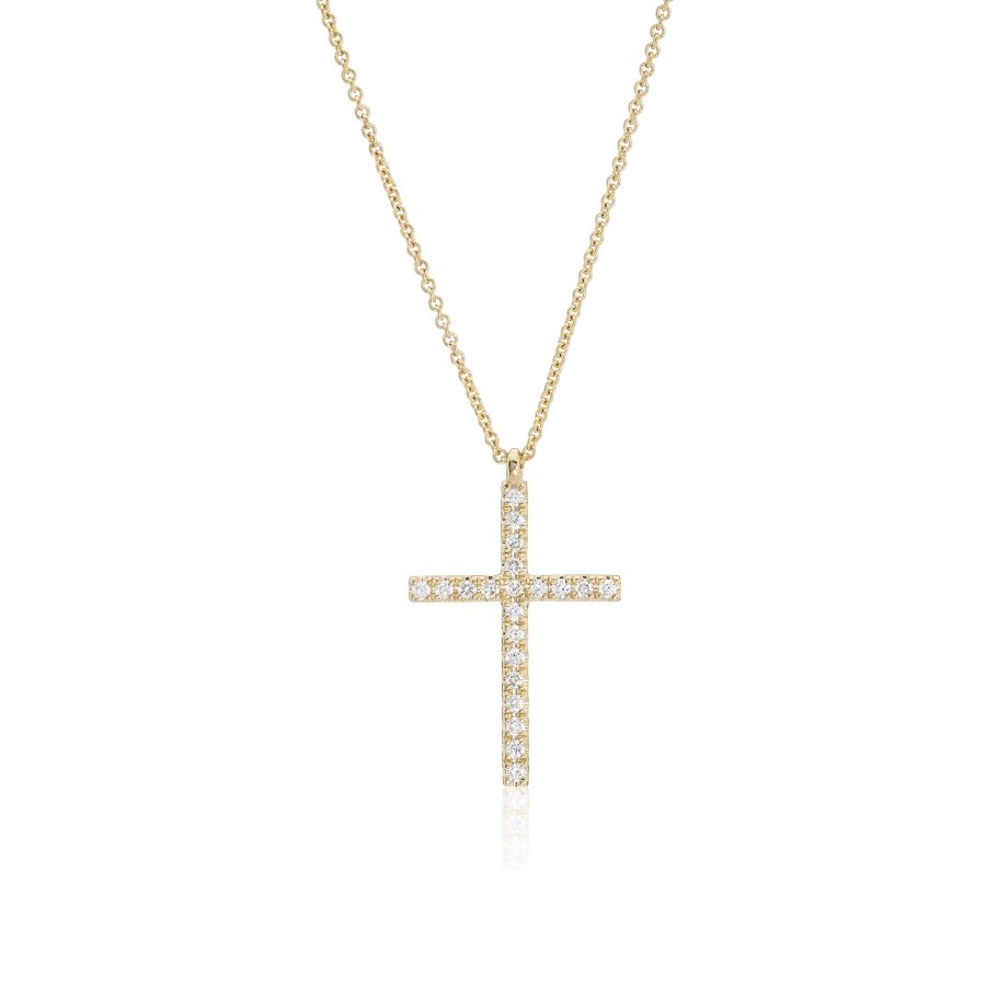 9ct Yellow Diamond Set Cross and Chain