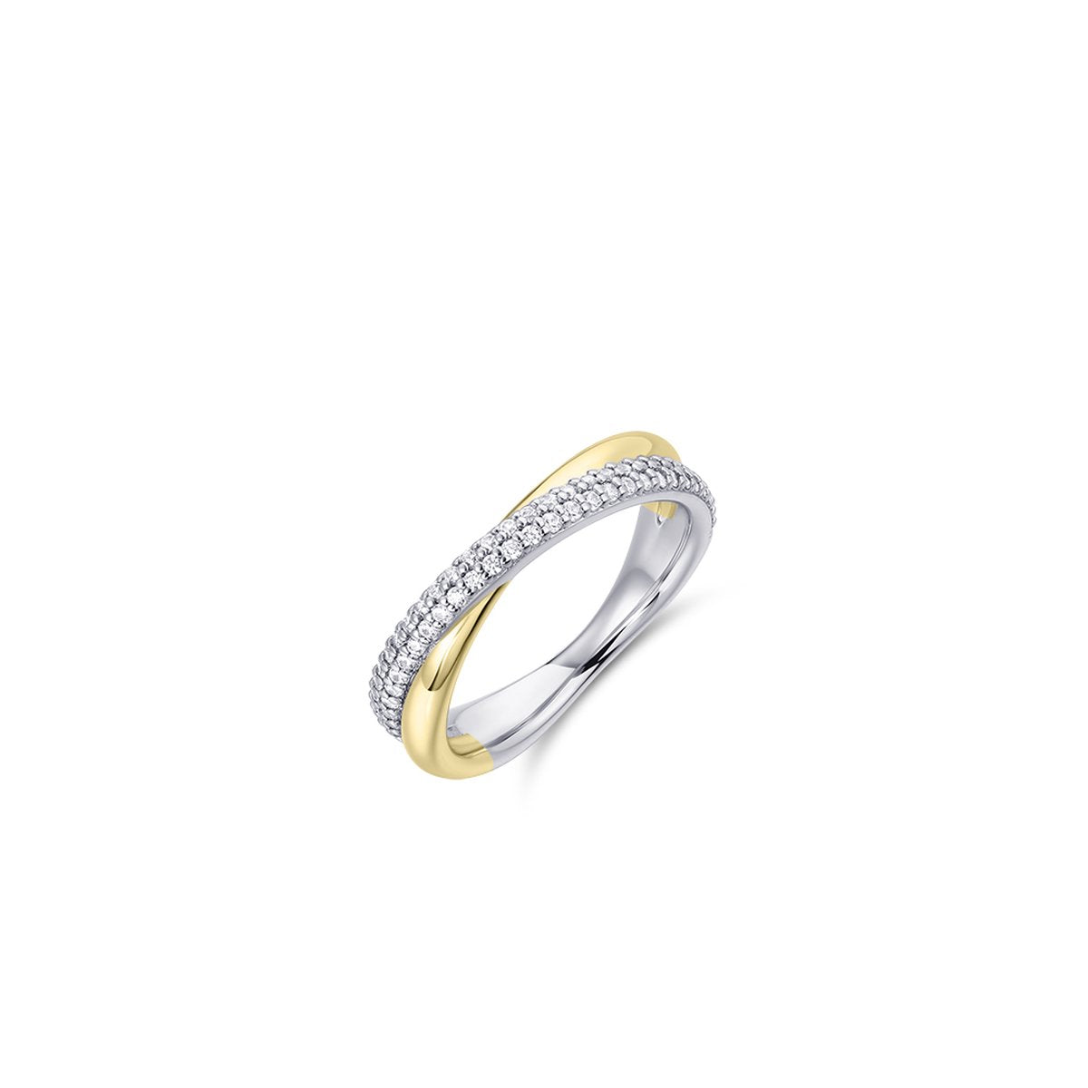 Sterling Silver and Yellow Gold Plated Cubic Zirconia Ring Size O