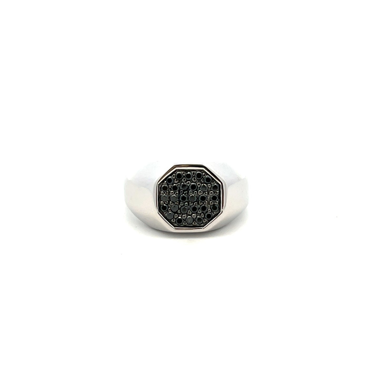Sterling Silver Black Cubic Zirconia Hexagonal Head Signet Ring Size T