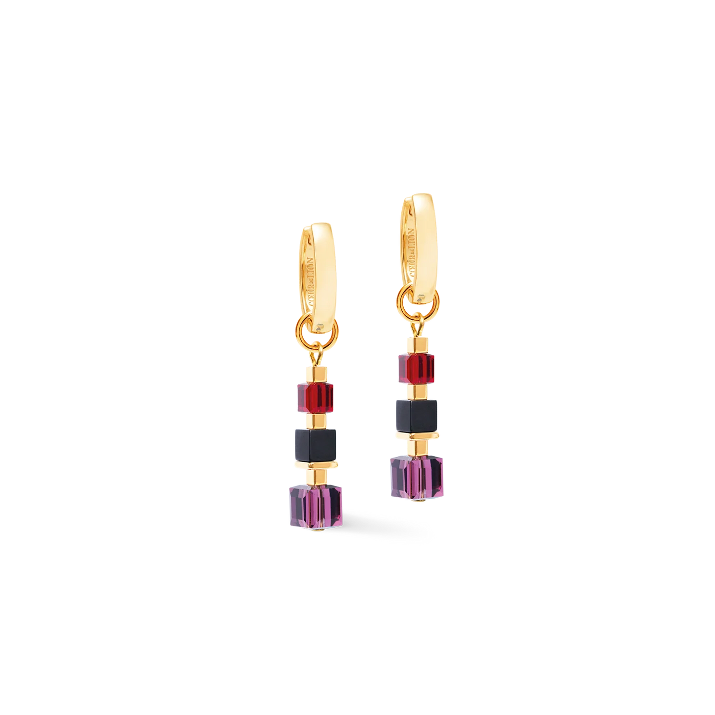 Coeur De Lion Hoop Earrings Cube Mix Precious Berry Gold