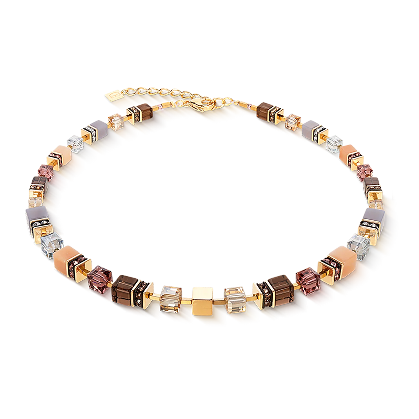 Coeur De Lion Precious GeoCube Graduated Shades Of Brown Yellow Gold Plated Necklace