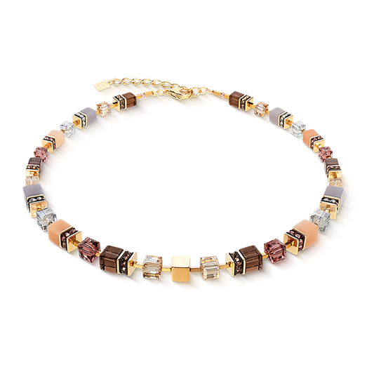 Coeur De Lion Precious GeoCube Graduated Shades Of Brown Yellow Gold Plated Necklace