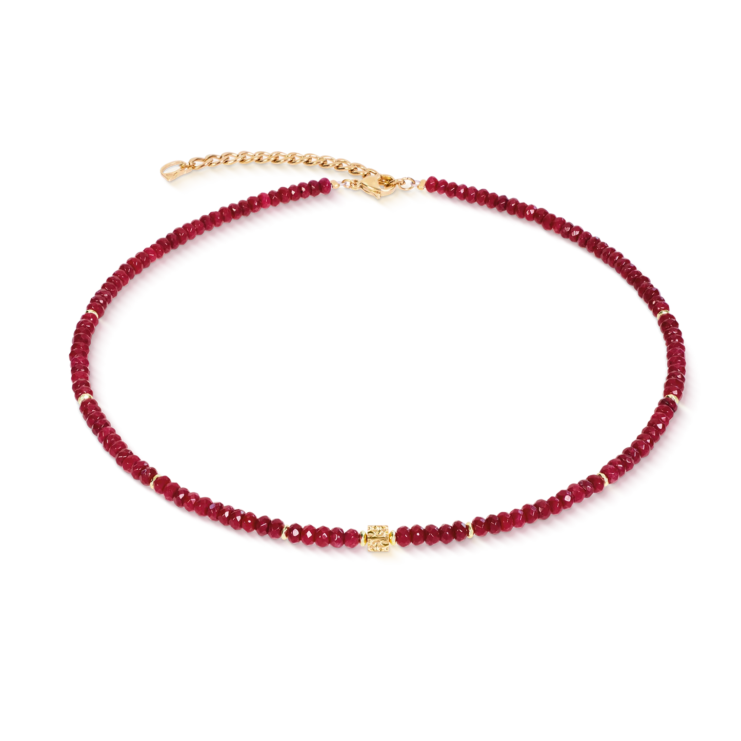 Coeur De Lion Hammered Cube Red Gold Bead Necklet Yellow Gold Plated