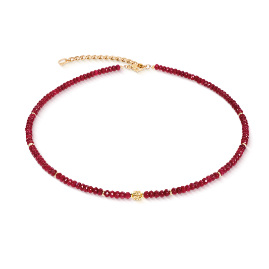 Coeur De Lion Hammered Cube Red Gold Bead Necklet Yellow Gold Plated