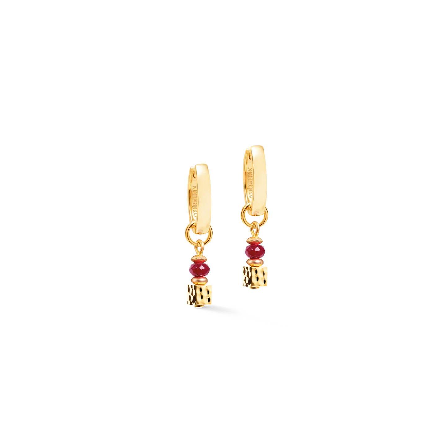 Coeur De Lion Hammered Cube Red Gold Beaded Hoop Drop Earrings