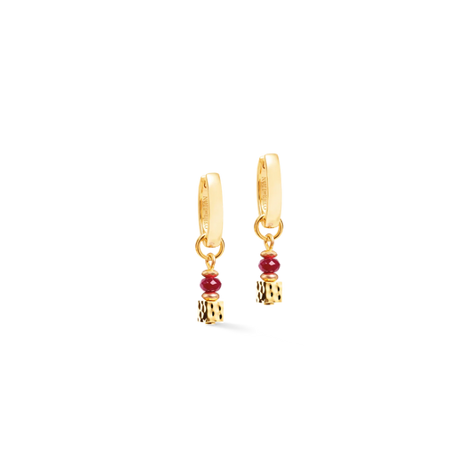 Coeur De Lion Hammered Cube Red Gold Beaded Hoop Drop Earrings