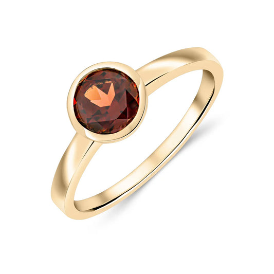 9ct Yellow Gold 6mm Round Garnet Bezel Set Ring