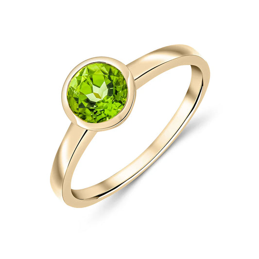 9ct Yellow Gold 6mm Round Peridot Bezel Set Ring