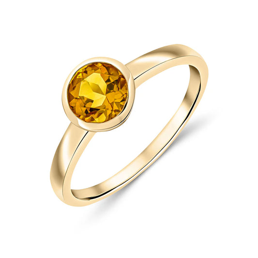 9ct Yellow Gold 6mm Round Citrine Bezel Set Ring
