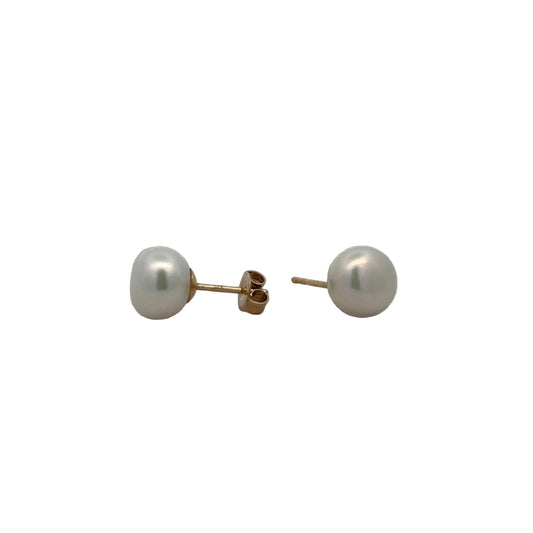 9ct Yellow Gold Freshwater Cultured Pearl Button 8-9mm Stud Earrings