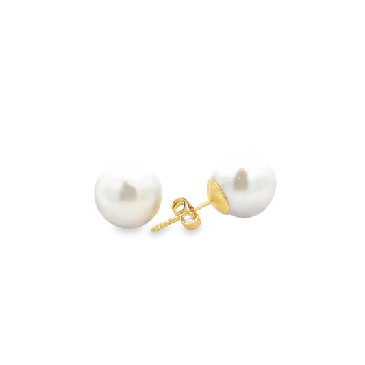 9ct Yellow Gold Freshwater Round Cultured Pearl 10-11mm Stud Earrings