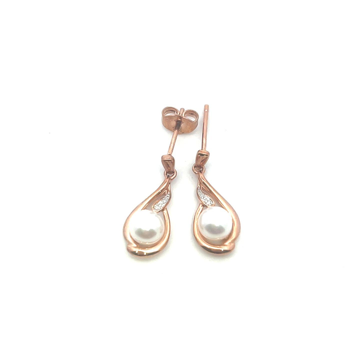 9ct Rose Gold Freshwater Cultured Pearl and Diamond Drop Earrings