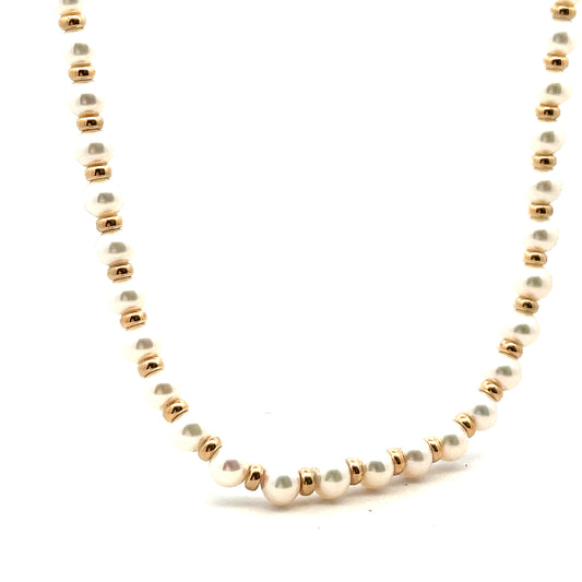 9ct Yellow Gold Freshwater Cultured Pearls Alternating Necklace