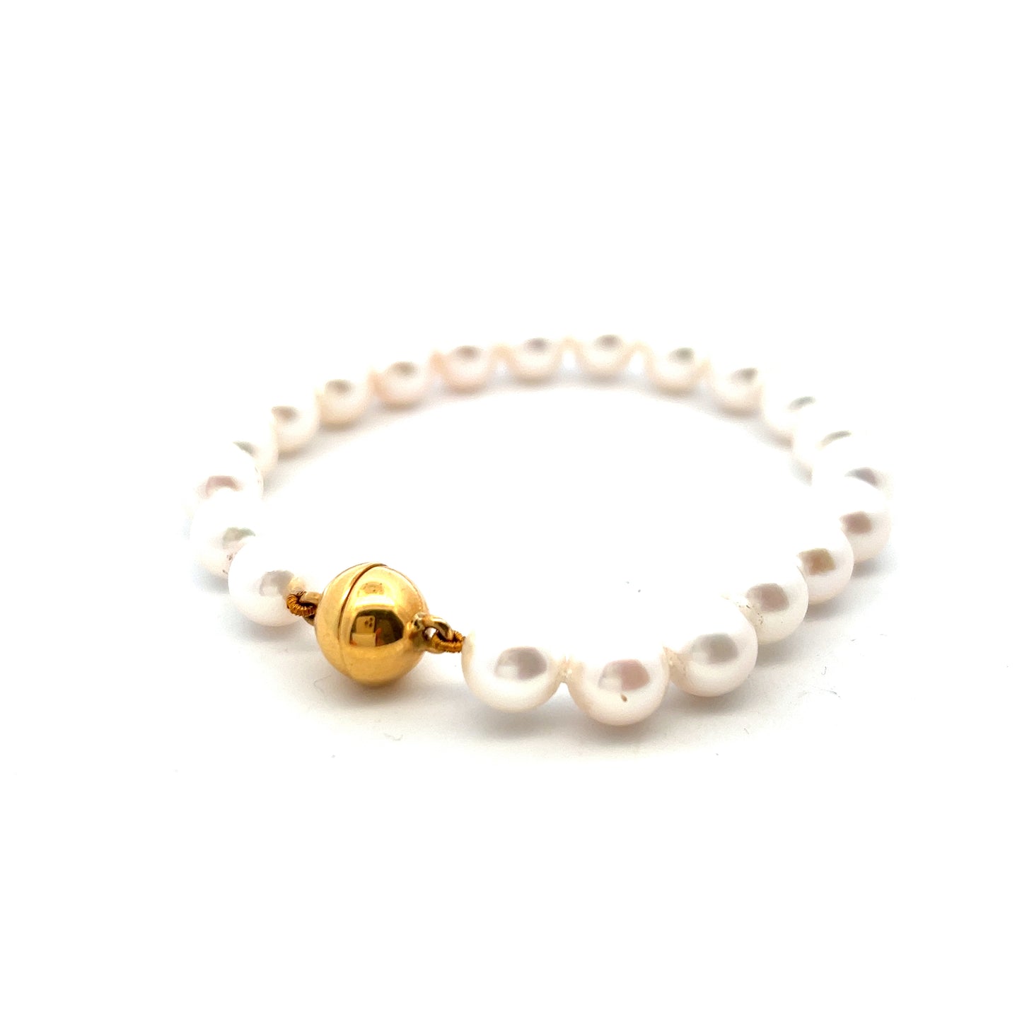 18ct Yellow Gold Magnetic Ball Clasp 8/8.5mm Cultured Pearl Bracelet