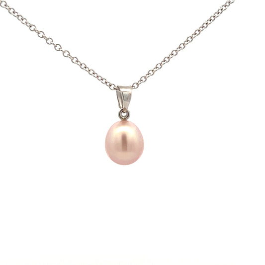 9ct White Gold Pale Pink Freshwater Cultured Pearl Teardrop Pendant