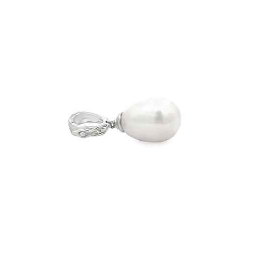 9ct White Gold Enhancer Freshwater Cultured Pearl Teardrop Pendant