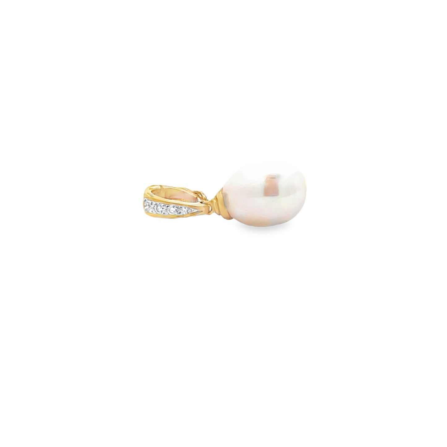 9ct Yellow Gold Enhancer 9mm 9ct Freshwater Cultured Pearl and Diamond Pendant