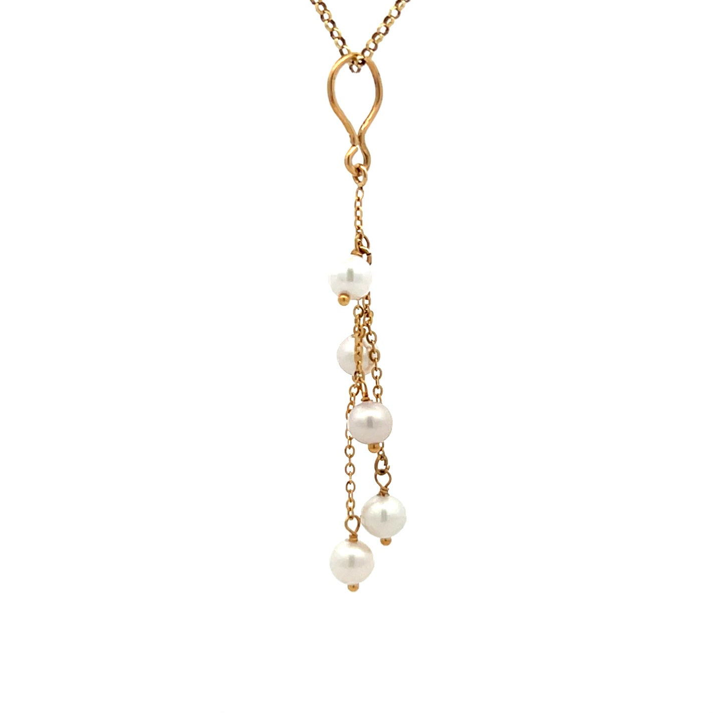 9ct Yellow Gold Two Strand Freshwater Cultured Pearl Dropper Pendant