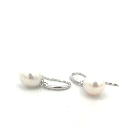 Sterling Silver Freshwater Cultured Pearl 9mm Teardrop Hook Wire Earrings