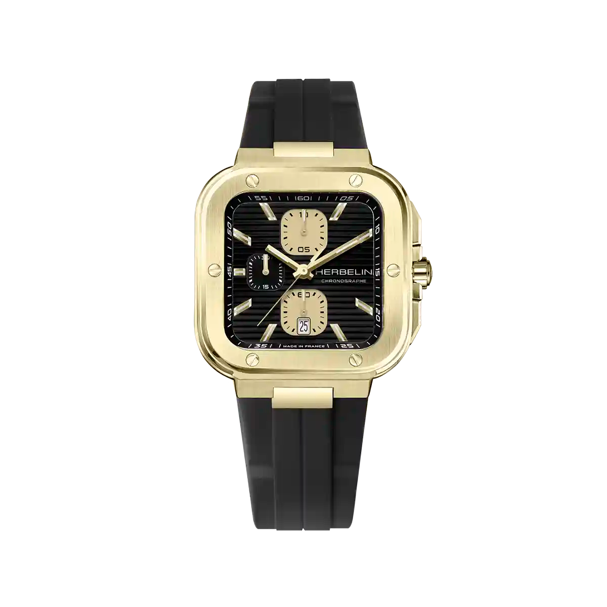 Herbelin Cap Camarat Black Dial Chronograph PVD Gold Strap Watch 35646P1N14CA