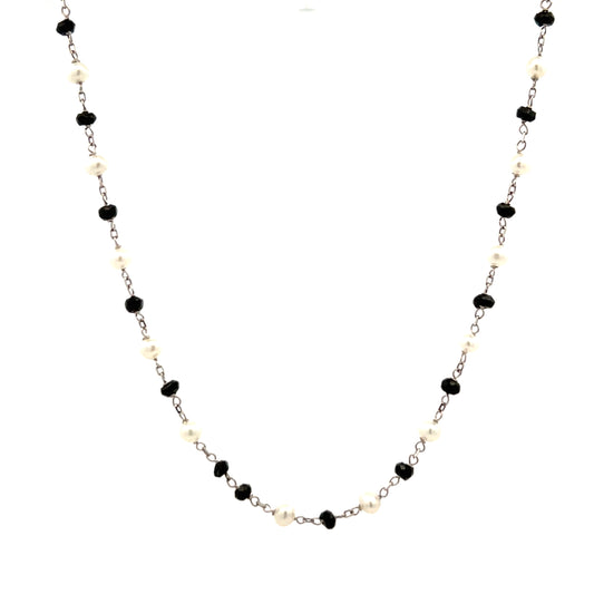 18ct White Gold Black Spinel and Freshwater Cultured Pearl 16" Necklace