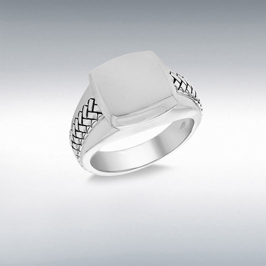 Sterling Silver Rhodium Plated 15mm x 15mm Square Braided Signet Ring Size S