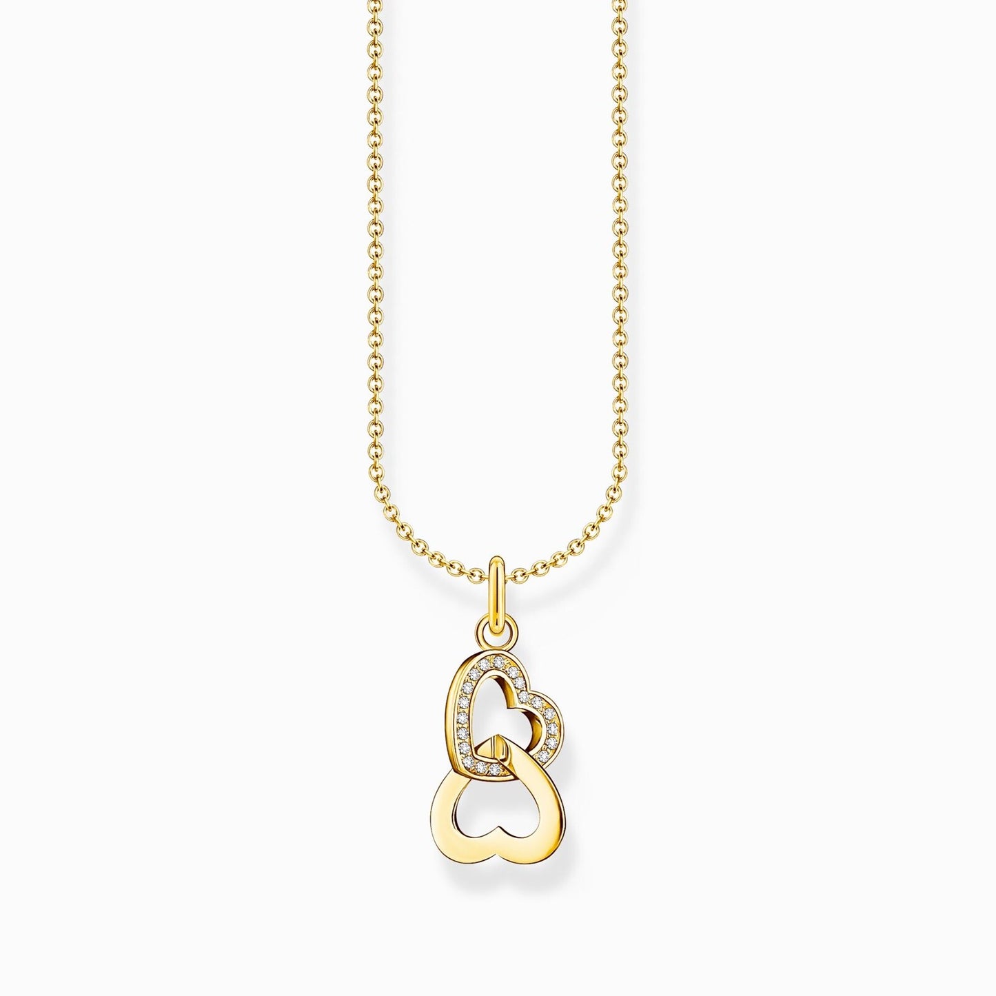 Thomas Sabo Yellow Gold Plated Cubic Zirconia Double Heart Necklace KE2267-414-14-L45V