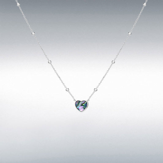 Sterling Silver Paua Shell Heart Beaded Necklace