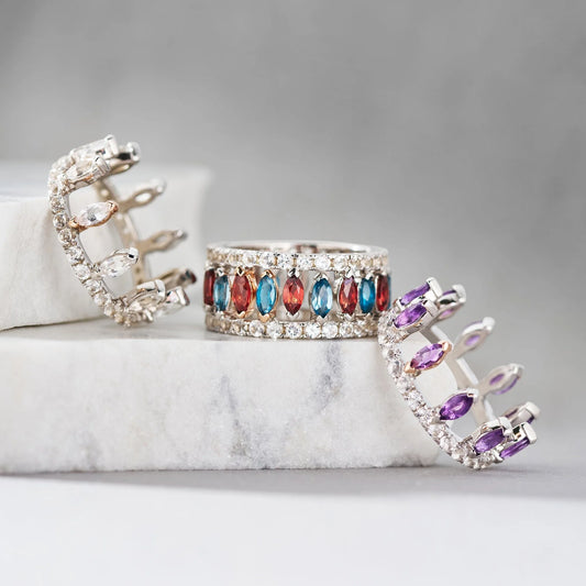 Clogau Celebration Crown Amethyst And White Topaz Ring 3SATA0789 Size Q