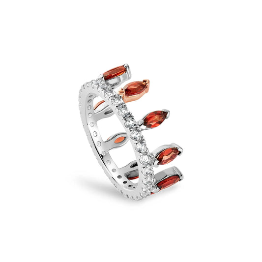 Clogau Celebration Crown Garnet And White Topaz Ring Size Q 3SATA0786