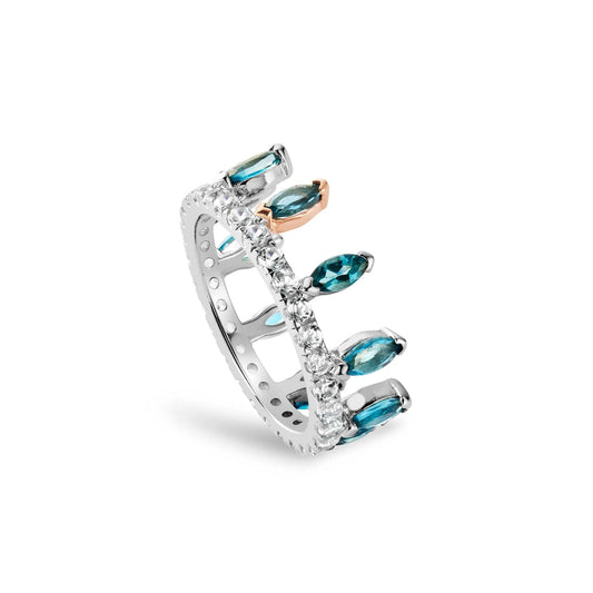 Clogau Celebration Crown London Blue And White Topaz Ring 3SATA0787 Size Q