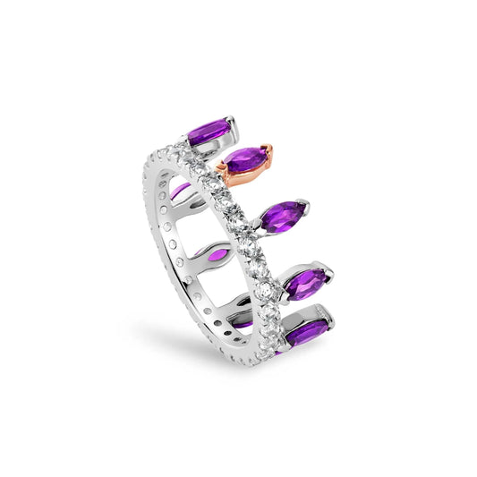 Clogau Celebration Crown Amethyst And White Topaz Ring 3SATA0789 Size Q