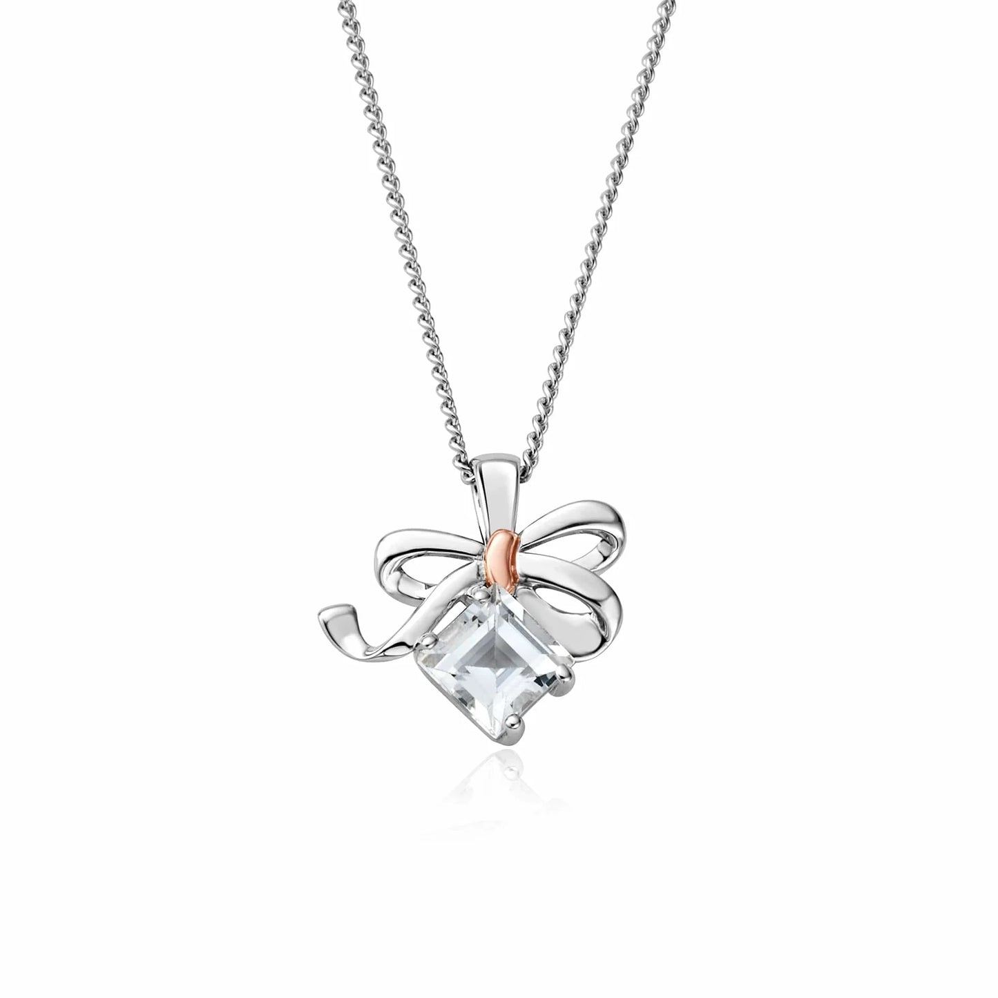 Clogau White Topaz Christmas Bow Necklace 3SCGS0714