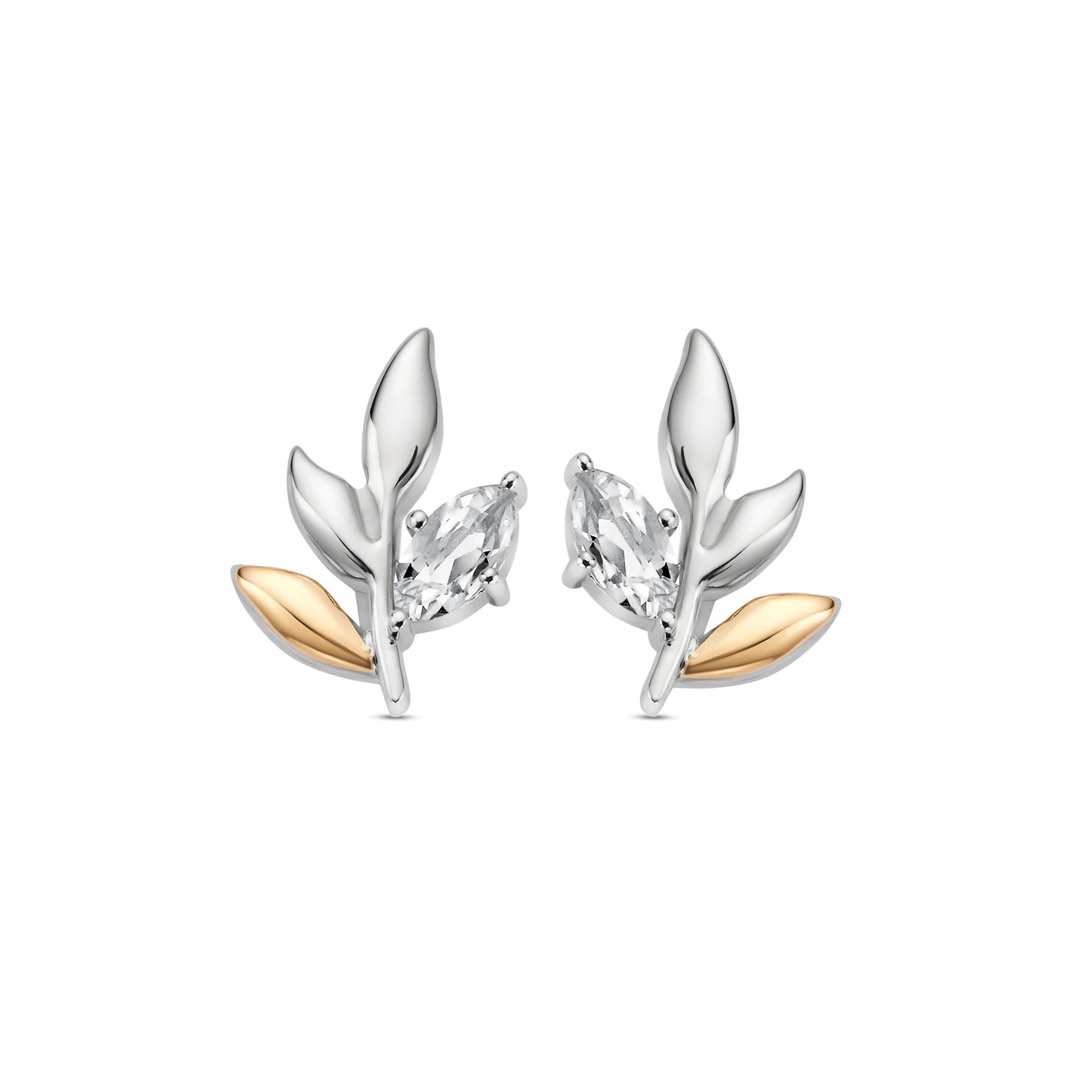 Royal Clogau® Sterling Silver Leaf Stud Earrings with Topaz