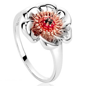 Clogau Welsh Poppy Black Diamond & Ruby Ring Size N
