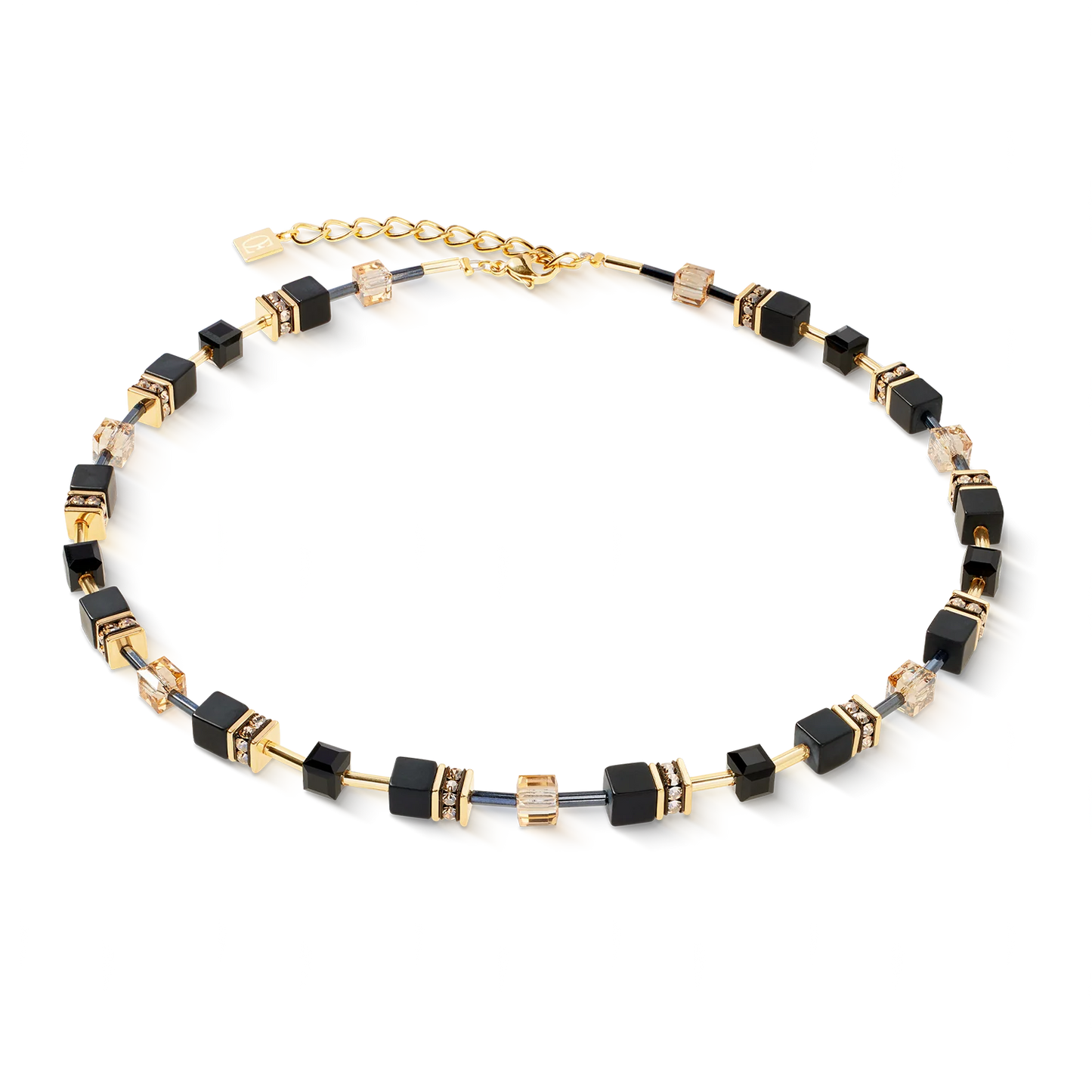 Coeur De Lion GeoCube Black Onyx Yellow Gold Plated Necklace