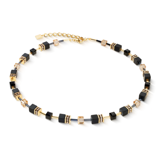 Coeur De Lion GeoCube Black Onyx Yellow Gold Plated Necklace